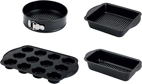 PRESTIGE, Aerolift, 4 Piece Bakeware Set, Non stick, Cushion Base, Fridge Freezer & Dishwasher Safe, Carbon Steel, 9 Springform Tin, 8 Square Cake Tin, 12 Cup Muffin Tin, 9 x 5 Loaf Tin, 4 Piece Set