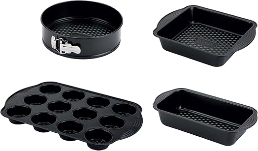 PRESTIGE, Aerolift, 4 Piece Bakeware Set, Non stick, Cushion Base, Fridge Freezer & Dishwasher Safe, Carbon Steel, 9 Springform Tin, 8 Square Cake Tin, 12 Cup Muffin Tin, 9 x 5 Loaf Tin, 4 Piece Set