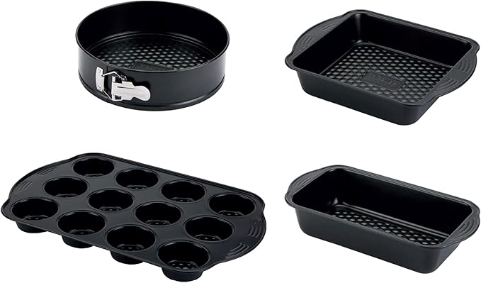 PRESTIGE, Aerolift, 4 Piece Bakeware Set, Non stick, Cushion Base, Fridge Freezer & Dishwasher Safe, Carbon Steel, 9 Springform Tin, 8 Square Cake Tin, 12 Cup Muffin Tin, 9 x 5 Loaf Tin, 4 Piece Set