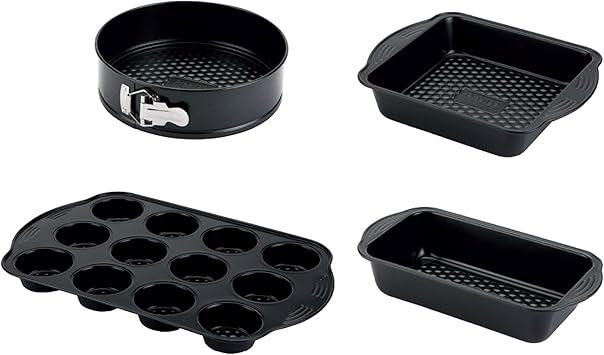 PRESTIGE, Aerolift, 4 Piece Bakeware Set, Non stick, Cushion Base, Fridge Freezer & Dishwasher Safe, Carbon Steel, 9 Springform Tin, 8 Square Cake Tin, 12 Cup Muffin Tin, 9 x 5 Loaf Tin, 4 Piece Set