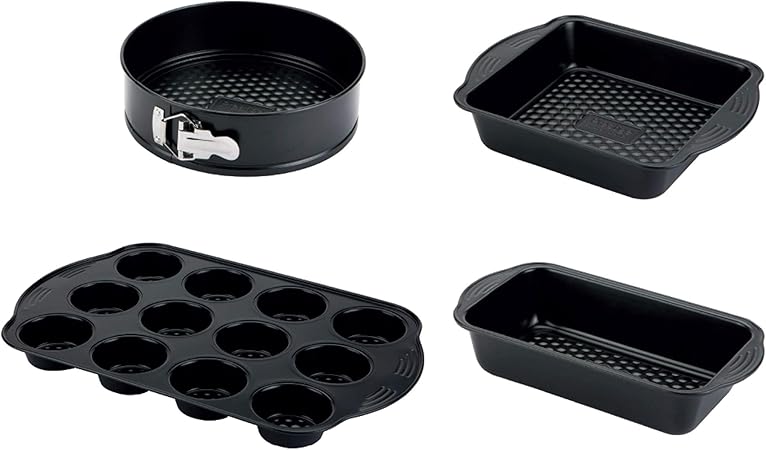PRESTIGE, Aerolift, 4 Piece Bakeware Set, Non stick, Cushion Base, Fridge Freezer & Dishwasher Safe, Carbon Steel, 9 Springform Tin, 8 Square Cake Tin, 12 Cup Muffin Tin, 9 x 5 Loaf Tin, 4 Piece Set