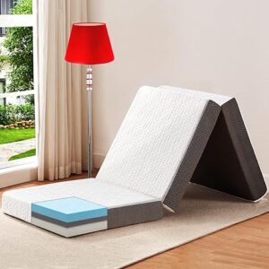 4 Inch Tri Folding Mattress Queen Size with Storage Bag, Foldable Memory Foam Topper Portable Floor Guest Bed with Removable Cover (Double : 79" x 59" x 4")