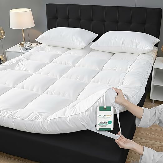 Cotton Home Mattress Topper- Super Soft 180x200x8cm White 900GSM Fluffy Hotel Bed Mattress Lightweight Comfortable Breathable Thick Mattress Pad With Elastic Bands