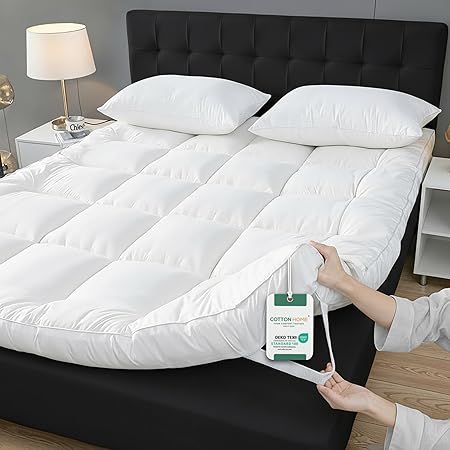 Cotton Home Mattress Topper- Super Soft 180x200x8cm White 900GSM Fluffy Hotel Bed Mattress Lightweight Comfortable Breathable Thick Mattress Pad With Elastic Bands