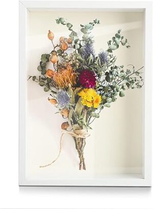 Qivine Shadow Box Frame,3D Picture Frame Dried Flowers Display Case Large Deep Wood Memory For Crafts,Photos,Keepsake,Flower Display,White