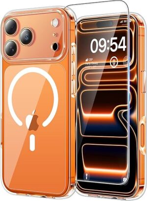 TAURI for iPhone 17 Pro Case, [Compatible with MagSafe] with 1-Pack Screen Protectors, Military-Grade Protection, Shockproof Transparent Back Bumper Phone Cover - Clear