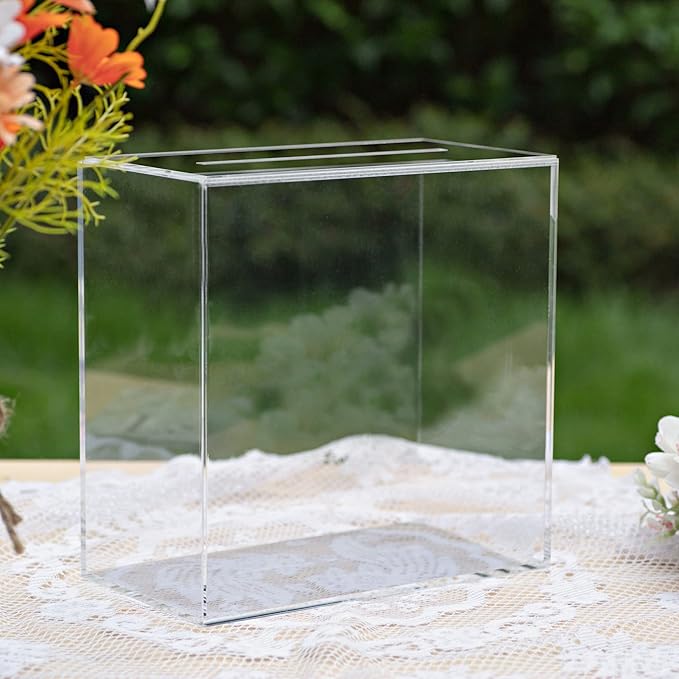 UNIQOOO Plain Clear Acrylic Card Box w Slot, DIY Wedding Box Blank No Print, Large 10x10x55 in, for Reception Decoration Fundraiser Money Box Election Ballot Graduation Keepsake Party Favor