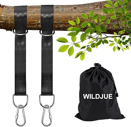 Tree Swing Hanging Straps Kit Holds 2000 lbs,5ft Extra Long Strap with Safer Lock Snap Carabiner Hooks Perfect for Tree Swing & Hammocks,Carry Pouch Easy Fast Installation, Black