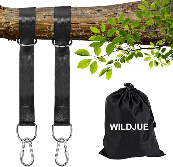 Tree Swing Hanging Straps Kit Holds 2000 lbs,5ft Extra Long Strap with Safer Lock Snap Carabiner Hooks Perfect for Tree Swing & Hammocks,Carry Pouch Easy Fast Installation, Black
