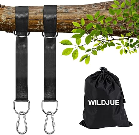 Tree Swing Hanging Straps Kit Holds 2000 lbs,5ft Extra Long Strap with Safer Lock Snap Carabiner Hooks Perfect for Tree Swing & Hammocks,Carry Pouch Easy Fast Installation, Black