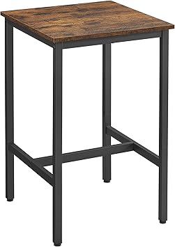 VASAGLE Bar Table, Small Kitchen Dining Table, High Top Pub Table, Height Cocktail Table for Living Room Party, Sturdy Metal Frame, 23.6 x 23.6 x 36.2 Inches for Narrow Spaces, Rustic Brown and Black