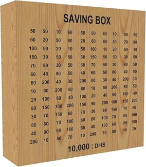 e World Wooden Money Box – 1 Piece Currency Saving Box for Kids & Adults – Upto 10000 Money Savings Case, Elegant Design Money Organizer Square Shape 30x8x30.