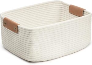 CHICVITA Rectangle Cotton Rope Woven Basket with Handles for Books, Magazines, Toys - Decorative Rectangle Basket for Baby Nursery, Living Room, Bathroom