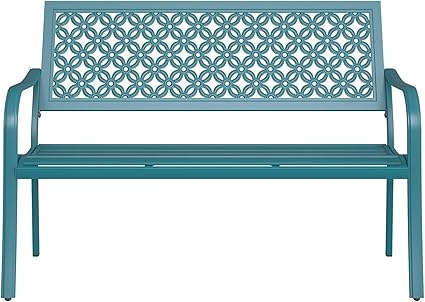 Grand patio Garden Bench, Outdoor Bench with 2-3 Seater, Rust Resistant, Stamped Pattern, Choice of Colours, Suitable for Indoor, Outdoor, Patio, Park (Blue)