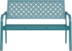 Grand patio Garden Bench, Outdoor Bench with 2-3 Seater, Rust Resistant, Stamped Pattern, Choice of Colours, Suitable for Indoor, Outdoor, Patio, Park (Blue)