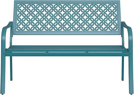 Grand patio Garden Bench, Outdoor Bench with 2-3 Seater, Rust Resistant, Stamped Pattern, Choice of Colours, Suitable for Indoor, Outdoor, Patio, Park (Blue)