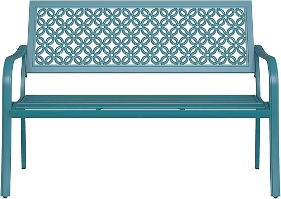 Grand patio Garden Bench, Outdoor Bench with 2-3 Seater, Rust Resistant, Stamped Pattern, Choice of Colours, Suitable for Indoor, Outdoor, Patio, Park (Blue)