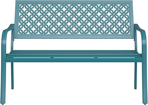 Grand patio Garden Bench, Outdoor Bench with 2-3 Seater, Rust Resistant, Stamped Pattern, Choice of Colours, Suitable for Indoor, Outdoor, Patio, Park (Blue)