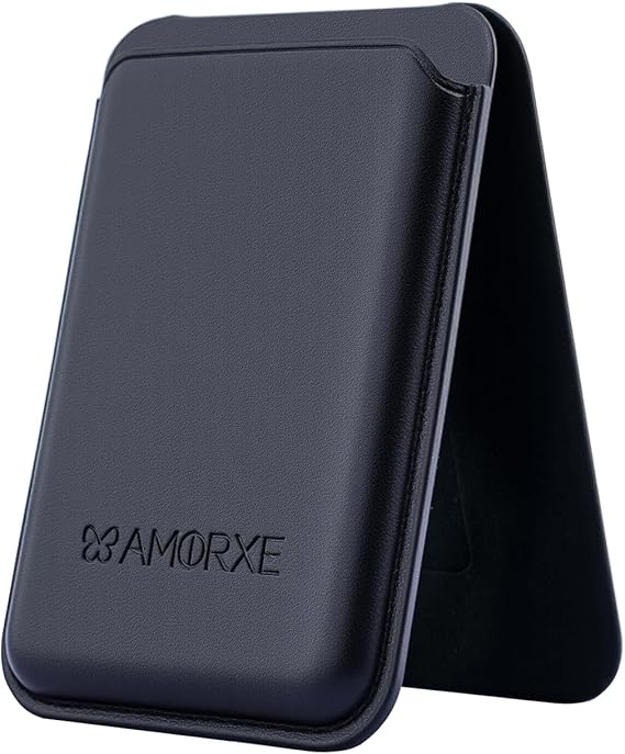 MagSafe Wallet & Cardholder with Stand, Strong N52 Magnets, Slim Leather Design, Spring Clip Hold 1–3 Cards Securely, Compatible with iPhone 17/16/15/14/13/12 Series (Not 12/13 Mini),Black