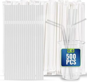 SNH Packing Pack of 500 Clear Plastic Bendy Straws - 6mm Flexible, Thick Drinking Straws Individually Wrapped for Coffee, Cocktails, Smoothies - Ideal for Bars, Cafes, Restaurants, and Home Use