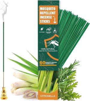 60pcs Mosquito Repellent Citronella Incense Sticks with Holder,Natural Plant Ingredients Citronella Oil Lemongrass Rosemary Oil,DEET Free Repellent Outdoor (Citronella Incense Sticks)