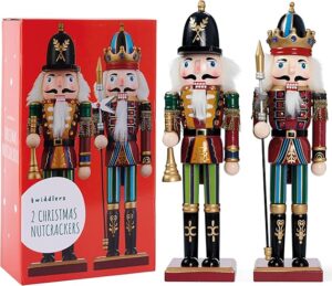 THE TWIDDLERS - 2 Wooden Christmas Nutcracker Soldiers, 30cm / 12" in Festive Colours - Premium Handmade Pine Wood Classic Traditional Xmas Party Decoration Ornaments & Moving Parts
