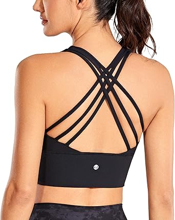 CRZ YOGA Women's Longline Strappy Sports Bras for Women Wirefree Padded Yoga Bras Tops