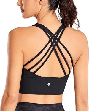 CRZ YOGA Women's Longline Strappy Sports Bras for Women Wirefree Padded Yoga Bras Tops