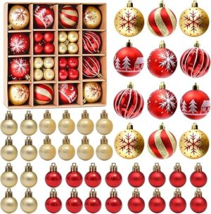 Jorunb 44Pcs Christmas Balls Ornaments for Xmas Tree - Red & Gold 2 Sizes with Glitter, Shatterproof Decorations for Holiday Wreath & Garland