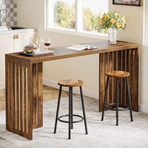 Tribesigns Bar Table, 160cm Counter Height Pub Table, Industrial Bar Height Table, Rectangular High Top Kitchen & Dining Counter Tables with Louvered Base for Narrow Space, Rustic Brown(Only Table)