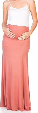 My Bump Women's High Waisted Floor Length Maternity Maxi Skirt with Tummy Control(Made in USA)