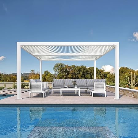 PURPLE LEAF White Louvered Pergola 3.65M x 3.65M Outdoor Aluminum Pergola, Hardtop Gazebo with Adjustable Roof for Deck Backyard Patio,Pure White