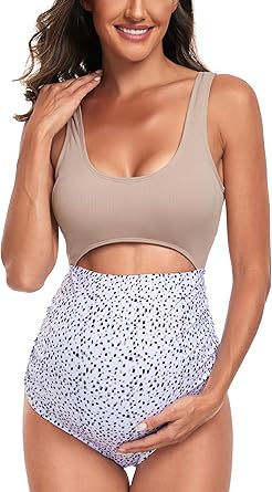 EastElegant Maternity One-Piece Swimwear Retro Halterneck Swimsuits with Boyleg Pregnancy Swimsuits Boyshort