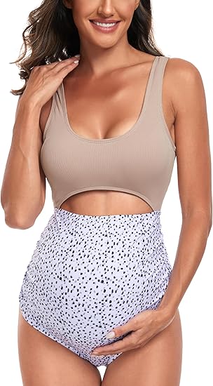 EastElegant Maternity One-Piece Swimwear Retro Halterneck Swimsuits with Boyleg Pregnancy Swimsuits Boyshort