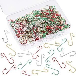 Xmas Ornament Hooks Metal Wire Hooks Ornament Hangers with Storage Box for Christmas Tree Decoration (Gold, Silver, Red and Green)