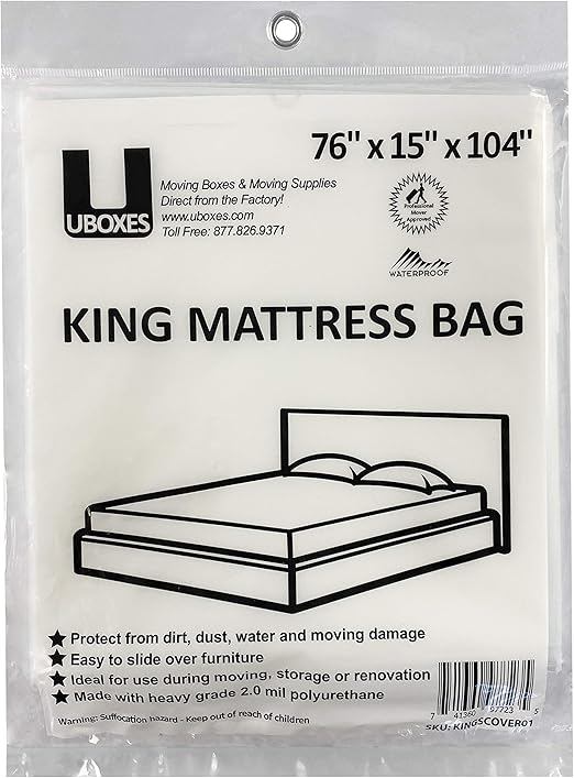 uBoxes Moving Supplies King Mattress Cover/Bag 76" x 15" x 104", Clear