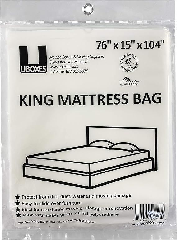 uBoxes Moving Supplies King Mattress Cover/Bag 76" x 15" x 104", Clear