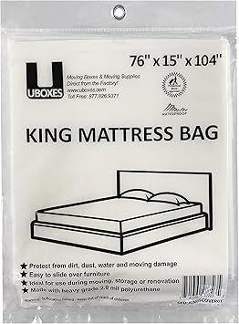 uBoxes Moving Supplies King Mattress Cover/Bag 76" x 15" x 104", Clear
