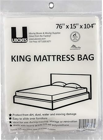 uBoxes Moving Supplies King Mattress Cover/Bag 76" x 15" x 104", Clear