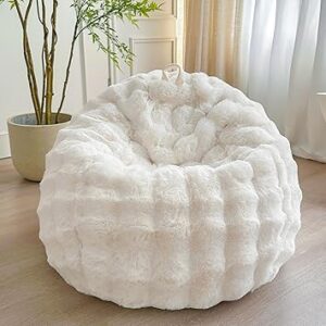 LIFEREVO Fluffy Faux Rabbit Fur Bean Bag Cover (No Filler), Big Luxury Fuzzy Stuffed Animal Storage Bubble Large Bean Bag Chair Home Decor, Comfy Shaggy Furry Beanbag Cover Kids Girls Adults, Beige