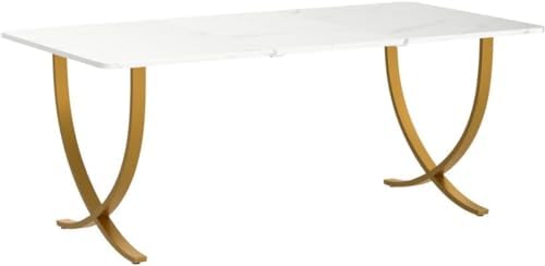 Tribesigns Executive Desk, 160cm W x 80cm D Large Office Desk, Modern Computer Desk Conference Table Meeting Room Table, Business Furniture for Home Office, White and Gold