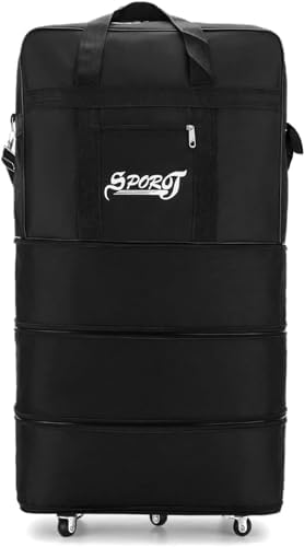 RoyalSport Travel Moving 36"inch Trolley Luggage Foldable Bag with Wheels XX-Large 30kg/120L – Waterproof, Zipper Extendable Duffel Organizer light weight Bag (Black)