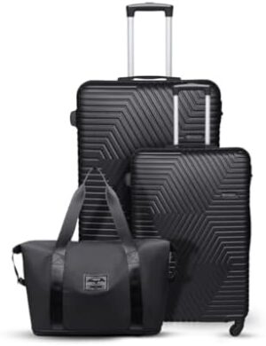 Luggage Set of 2 – 20/28 Inch ABS Hardside Suitcases with 4 Spinner Wheels & Combination Lock + Expandable Multi-Pocket Duffle Bag (Black, Set of 2)