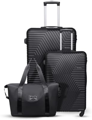 Luggage Set of 2 – 20/28 Inch ABS Hardside Suitcases with 4 Spinner Wheels & Combination Lock + Expandable Multi-Pocket Duffle Bag (Black, Set of 2)