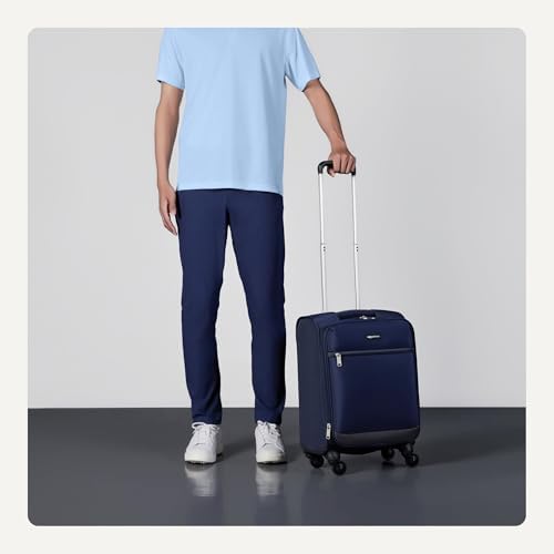 Amazon Basics Softside Carry-On Spinner Suitcase - 21 Inch (53cm), Navy Blue