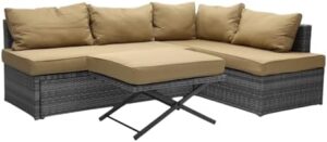 Multi Home Furniture 5-Piece L-Shaped Outdoor Sofa Set with Cushions – Modular Rattan Patio Couch Set with Coffee Table for Balcony, Garden, Yard, Lounge – Grey & Golden – Outdoor Furniture