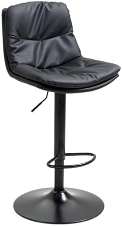 MAPLE HOME DECORATION Bar Chair Leather 360° Swivel Adjustable Height Backrest Black Metal Legs Modern Kitchen Pub Restaurant Dining Furniture (Black)