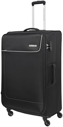 American Tourister Jamaica Suitcase, Check-In Size 80 cm / 30 inch, 4 Spinner Wheels, Soft Top, 100% Polyester, Black|TSA Lock|Expandable|Front Pocket Storage|Corner Guard - 3 Years Global Warranty
