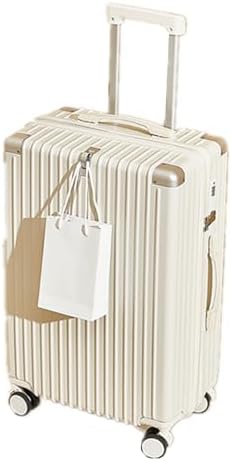 MOTIM Hardside Spinner Wheel Luggage Built-In Carry on Suitcase with Cup Holder & USB Port & Phone Holder (White, 20-inch)