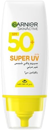Garnier Skin Active Invisible Serum Sunscreen Vitamin C SPF50+ PA++++, for Men and Women, UVA, UVB and long UVA, lightweight and invisible on skin, non-greasy and non-oily, 30 ml